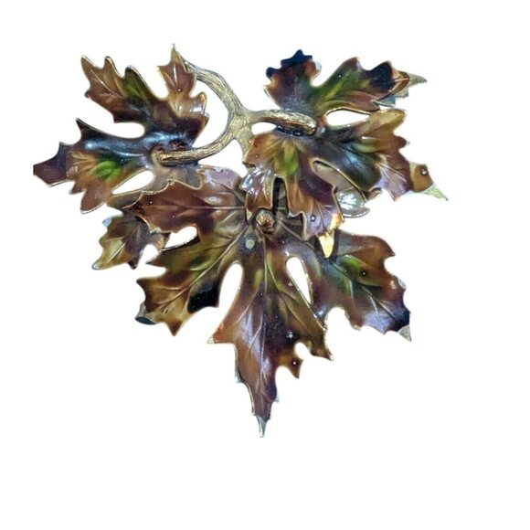 Vintage Weiss Maple Leaf Enamel & Gold Tone Brooch Pin 3" - Picture 4 of 5